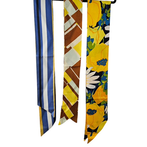 Vintage Accessories - Lot 3 Vintage 1970s scarves yellow blue white brown boho retro deco